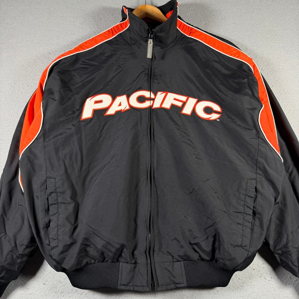 Pacific‎ Tigers UOP Bomber Jacket Mens XL Black Orange Full Zip Fleece Majestic